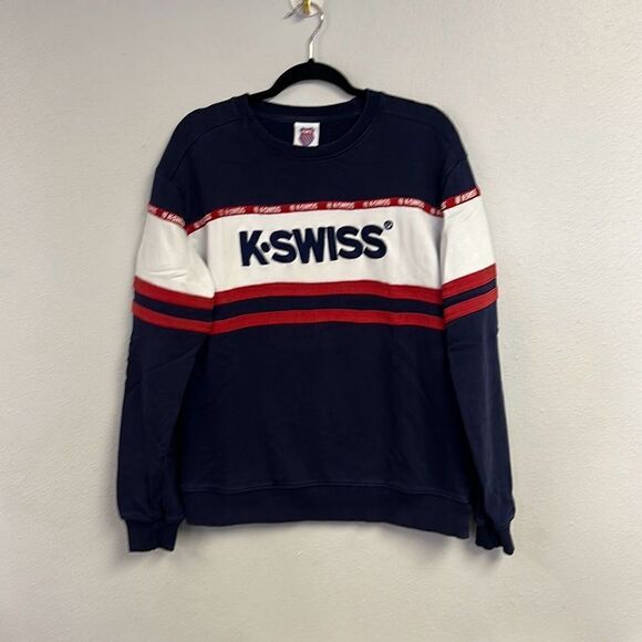 Y2K K-SWISS Mens Navy Colorblock Cotton Crew Neck Pullover Sweatshirt Medium‎ - Picture 1 of 7